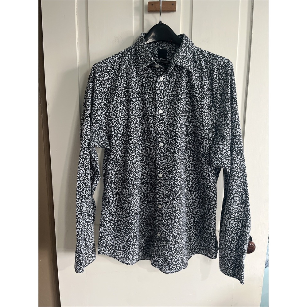 H&M Men's L/S Button Up Dress Shirt Casual Vacation Floral Easy Iron Slim Fit L
